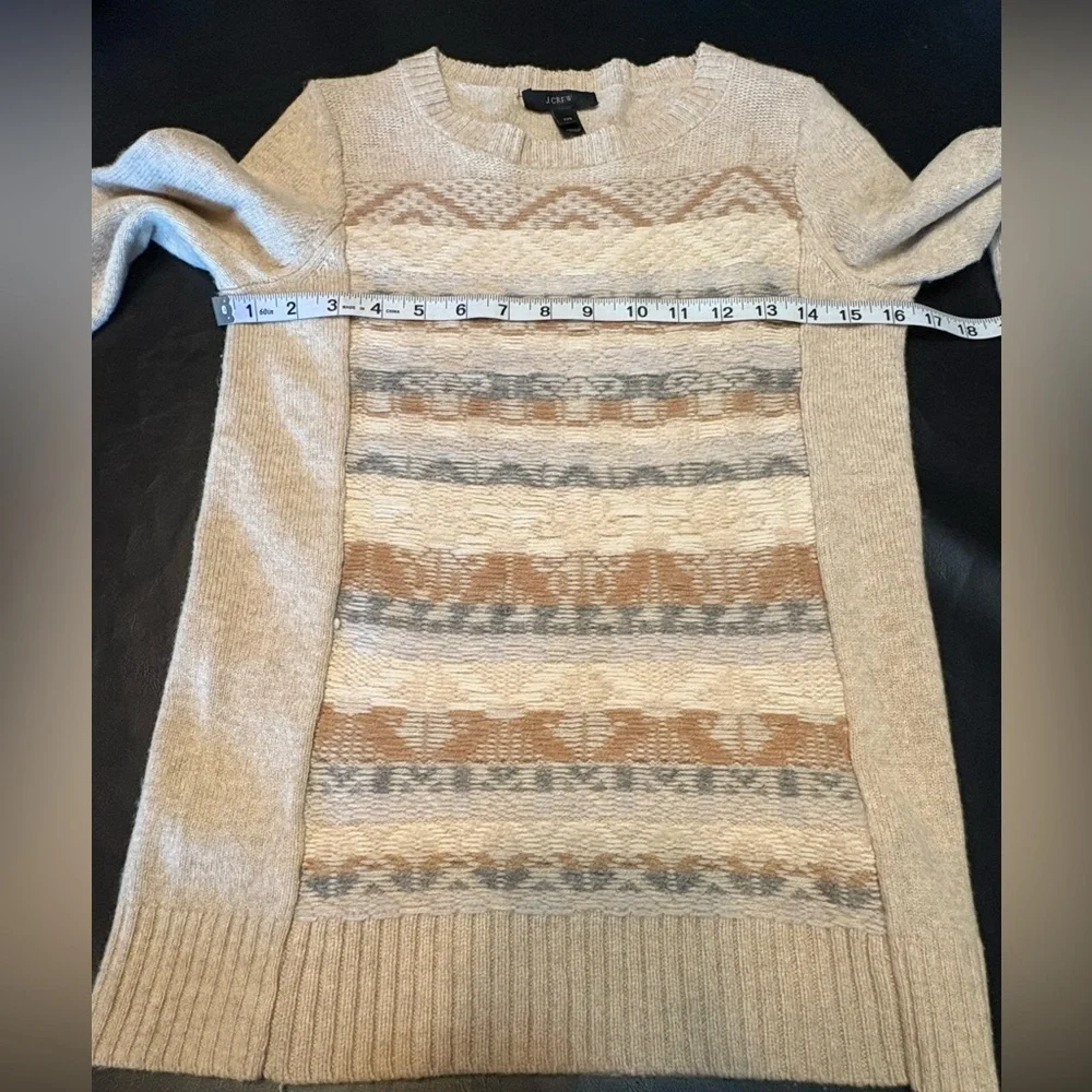 J. Crew Tan Brown Blue Knit Panel Wool Sweater NWOT